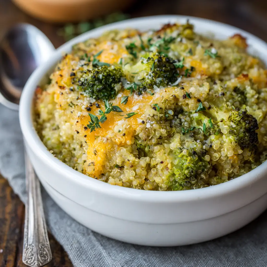 Broccoli Cheddar Quinoa Bake