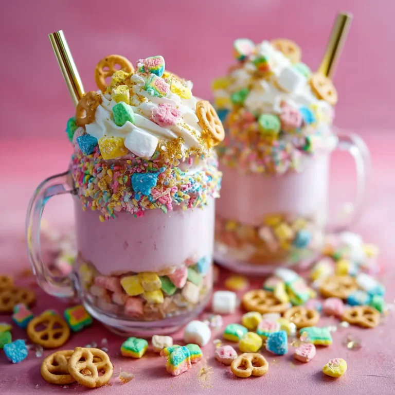 Boozy Lucky Charms Milkshakes with Marshmallow Frosting
