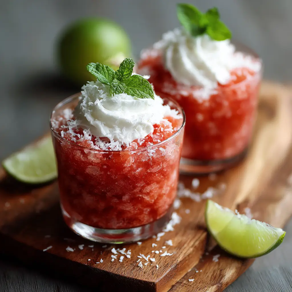 Boozy Watermelon Granita with Coconut Whipped Cream