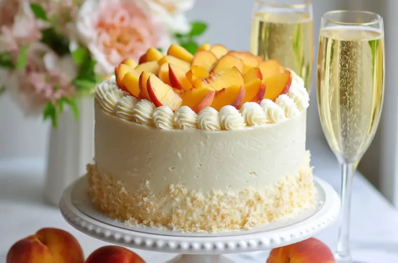 Peaches and Cream Prosecco Cake