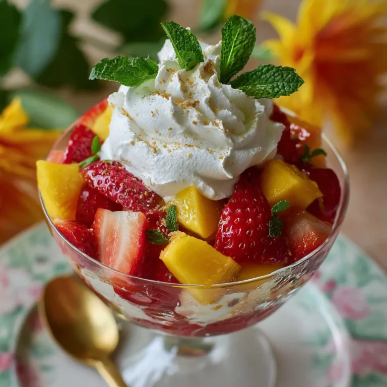 Strawberry Mango Mint Julep Fruit Salad with Whipped Marshmallow