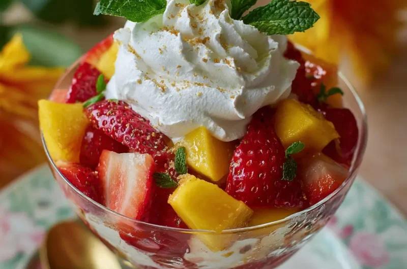 Strawberry Mango Mint Julep Fruit Salad with Whipped Marshmallow