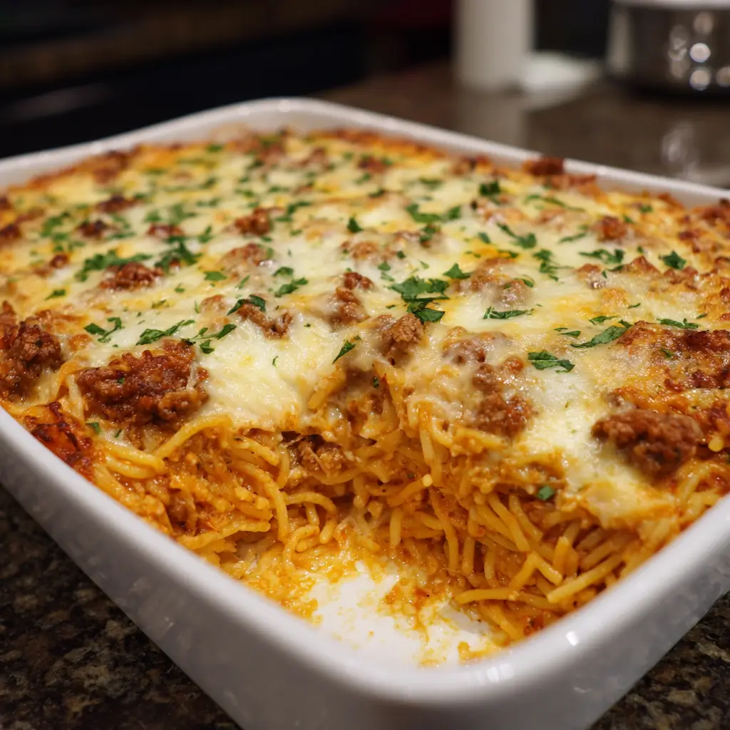Baked Million Dollar Spaghetti (use beef or chicken)