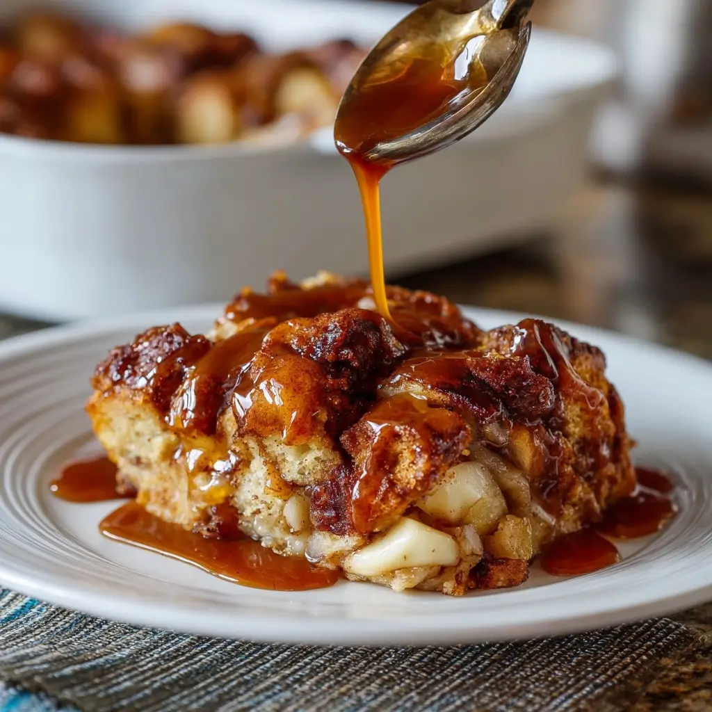 Caramel Apple Cinnamon Roll Bread Pudding