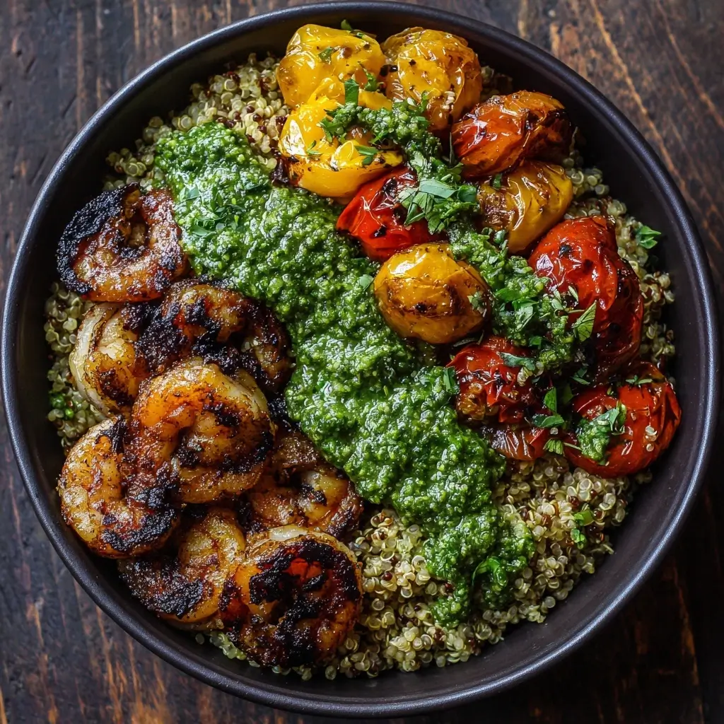 Charred Shrimp, Pesto & Quinoa Bowls