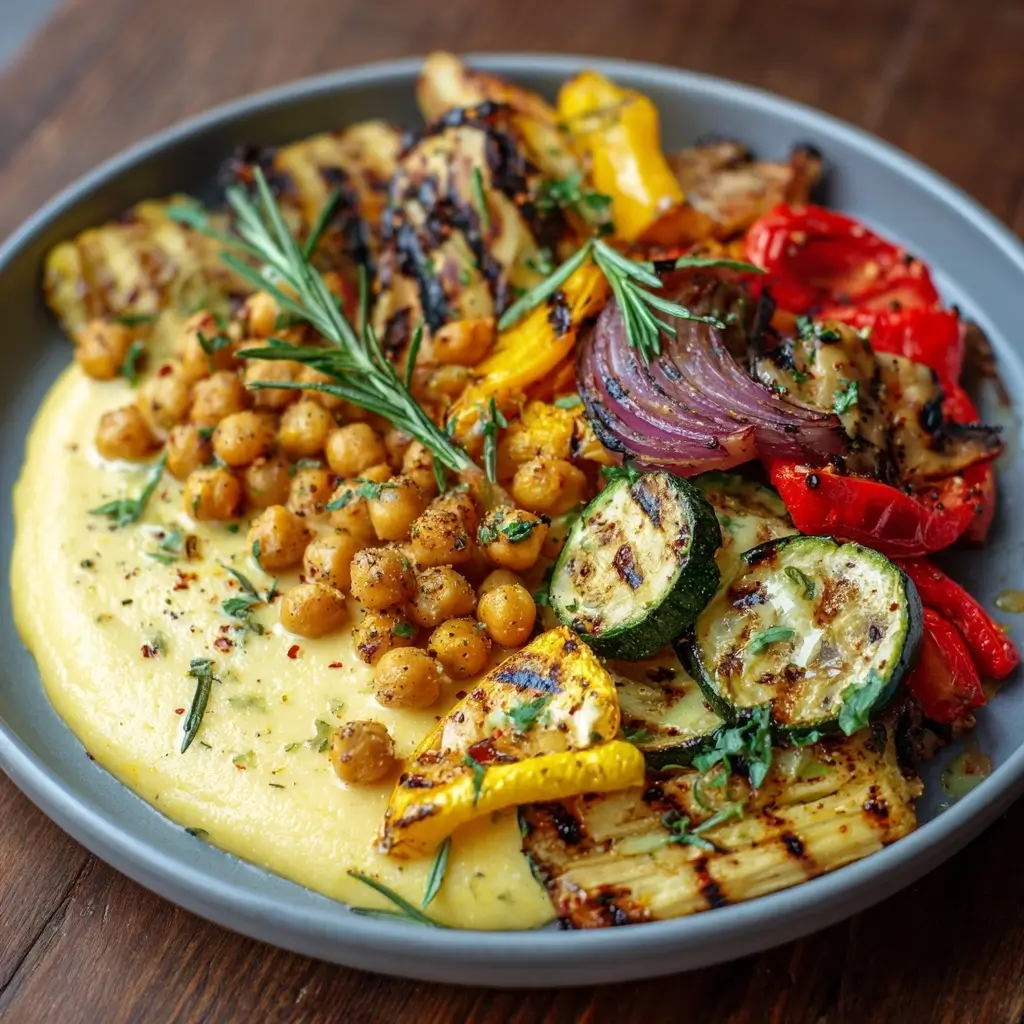 Curry Grilled Vegetables with Chickpeas and Creamy Polenta