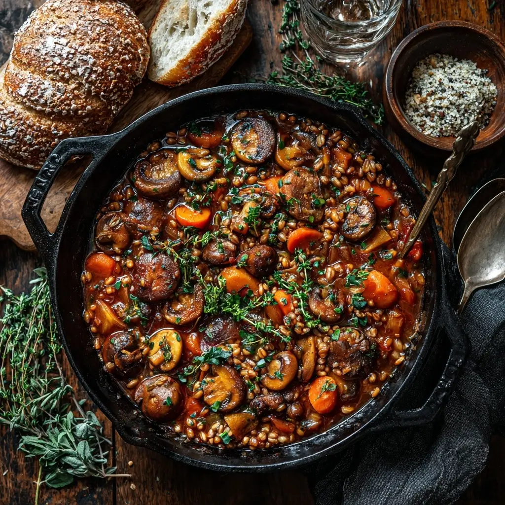 Mushroom Bourguignon with Farro