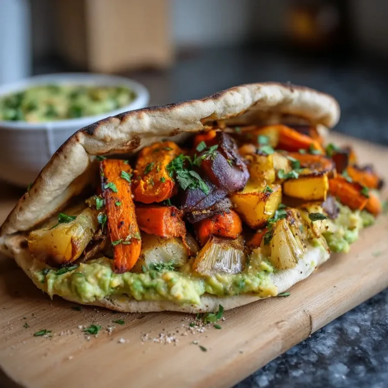 Roasted Veggie Pita with Avocado Dip