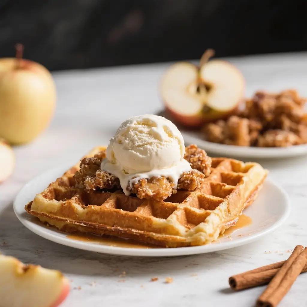 Cinnamon Apple Fritter Waffles with Ice Cream