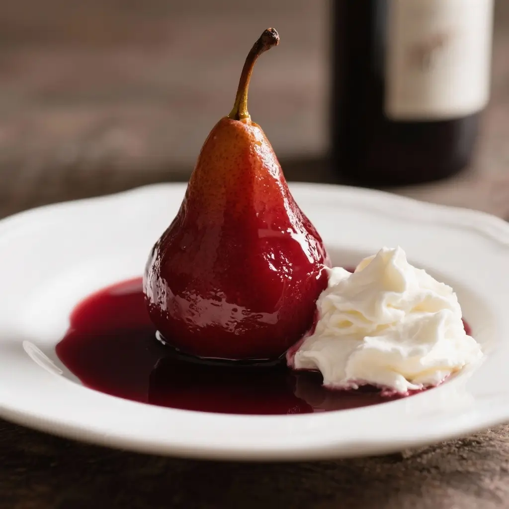 Red Wine Poached Pears & Mascarpone (reduced alcohol)
