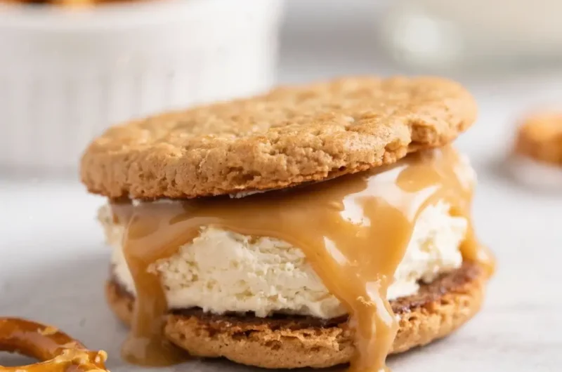 Salted Caramel Pretzel Ice Cream Sandwiches