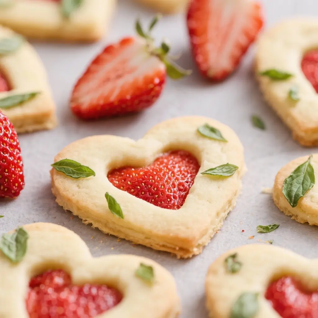 Strawberry Basil Shortbread Hearts
