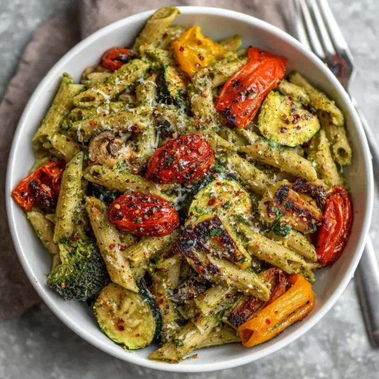 Creamy Pesto Pasta with Roasted Veggies