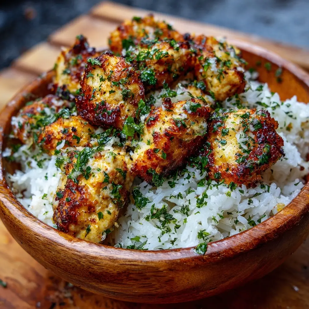 Garlic Butter Chicken Bites and Rice