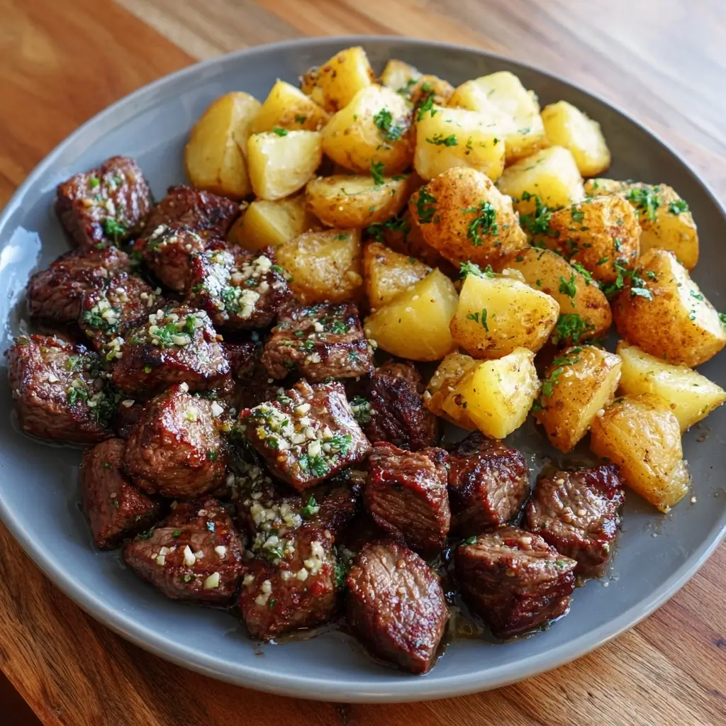 Garlic Butter Steak Bites and Potatoes