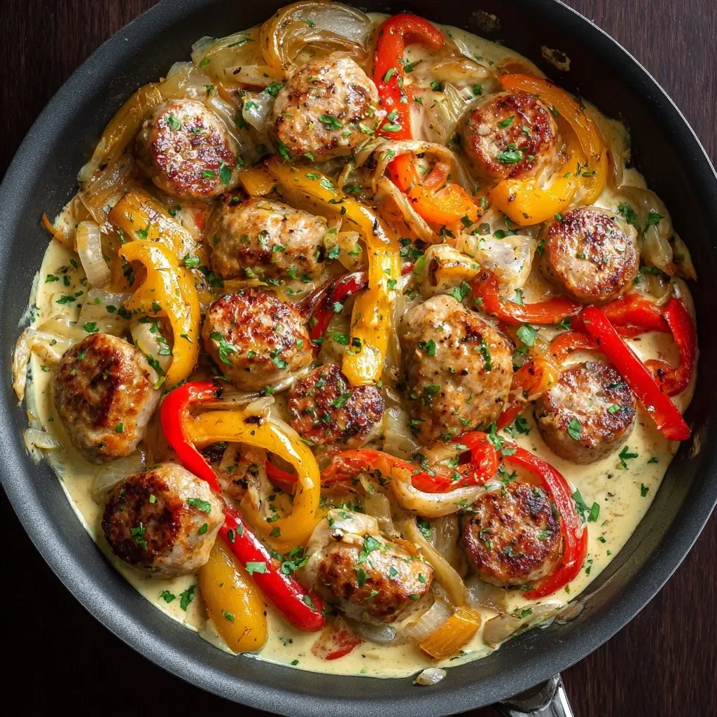 One-Pan Creamy Chicken Sausage and Peppers