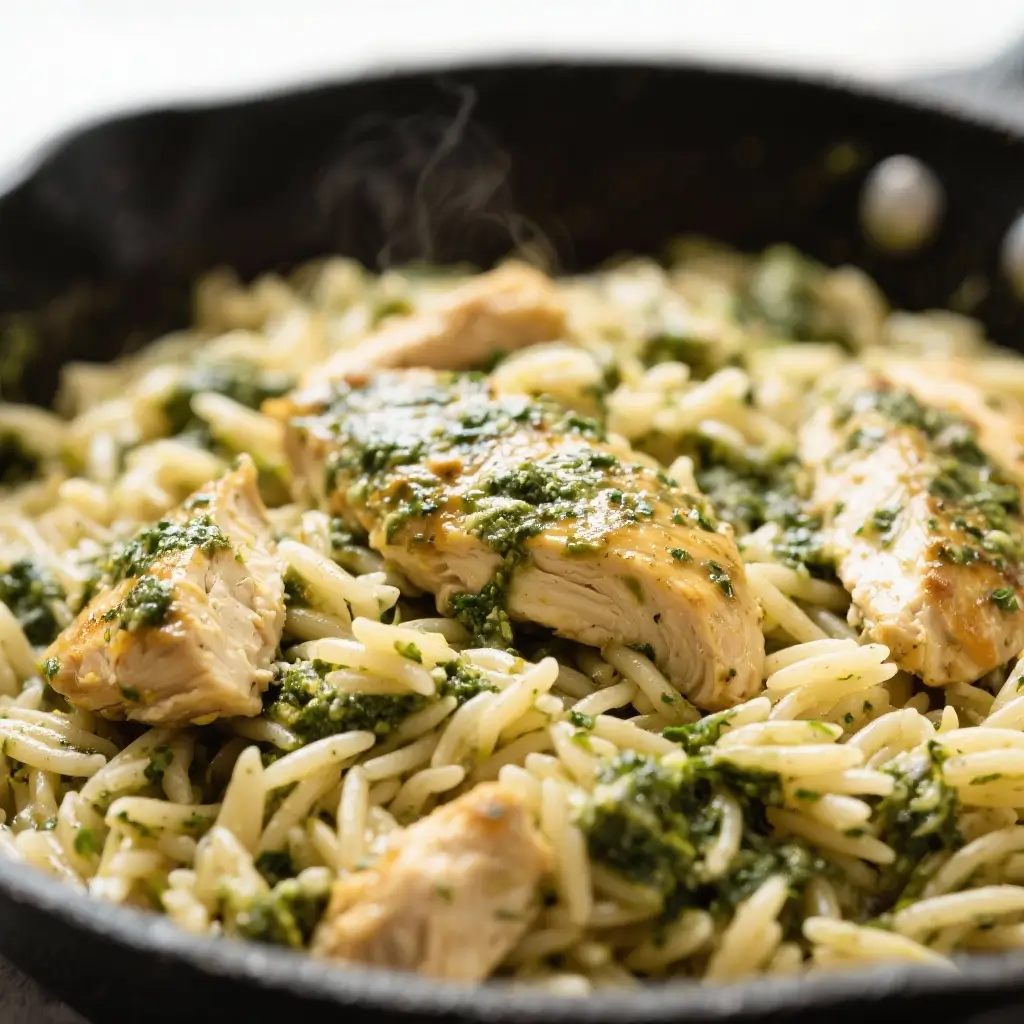 Pesto Chicken Orzo Skillet