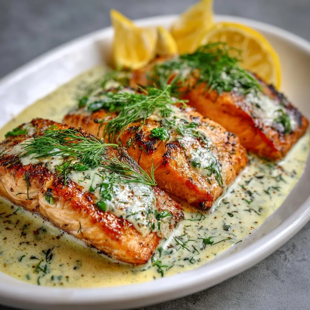 Baked Salmon with Lemon Dill Sauce