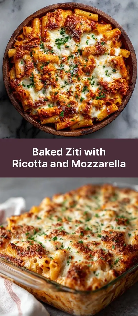 Baked Ziti with Ricotta and Mozzarella