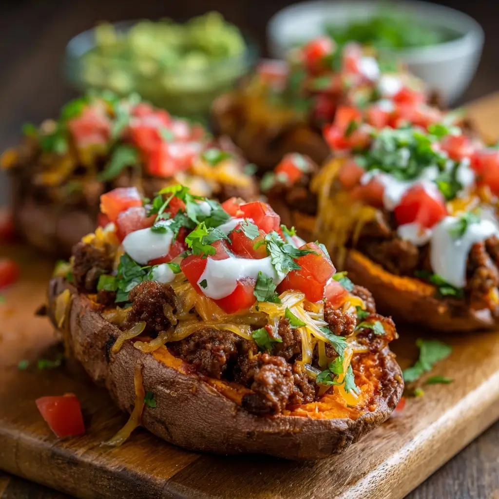 Beef Taco Stuffed Sweet Potatoes