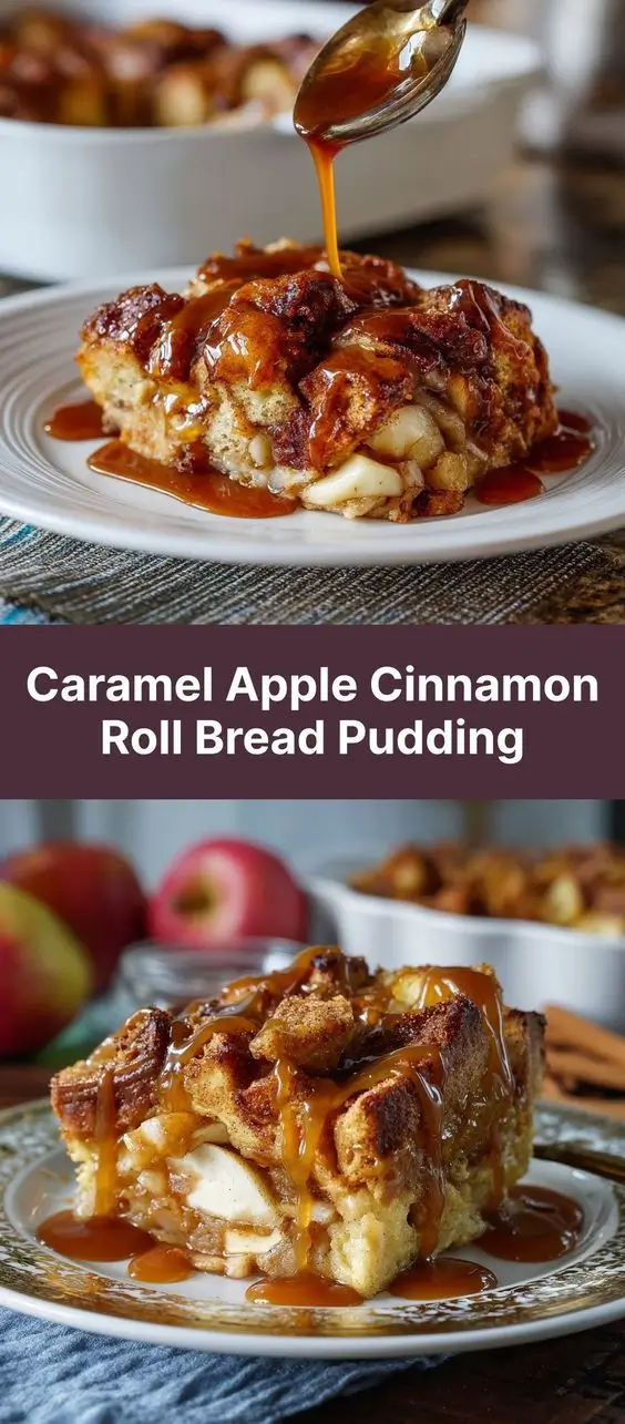 Caramel Apple Cinnamon Roll Bread Pudding