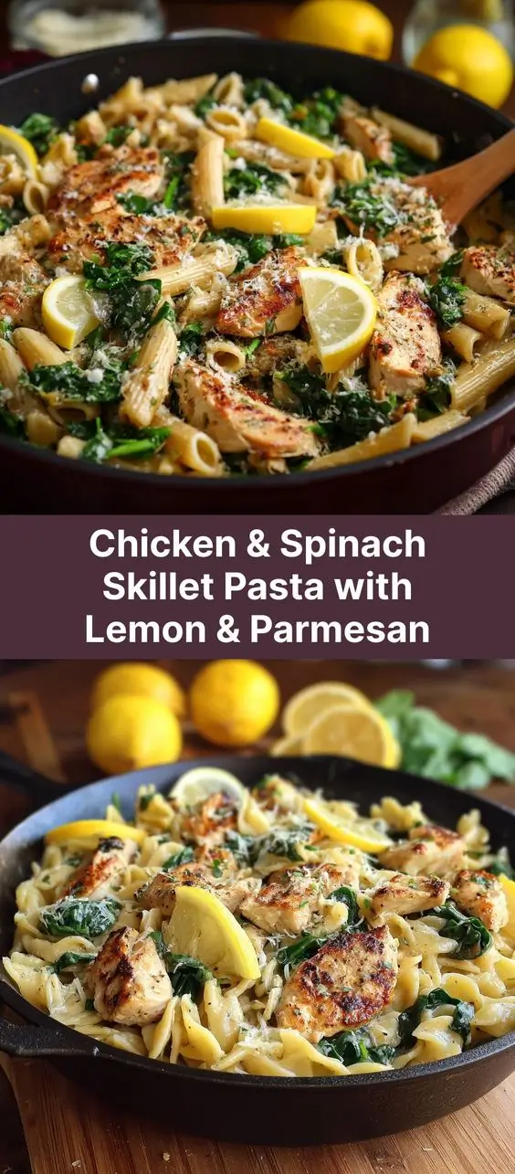 Chicken & Spinach Skillet Pasta with Lemon & Parmesan