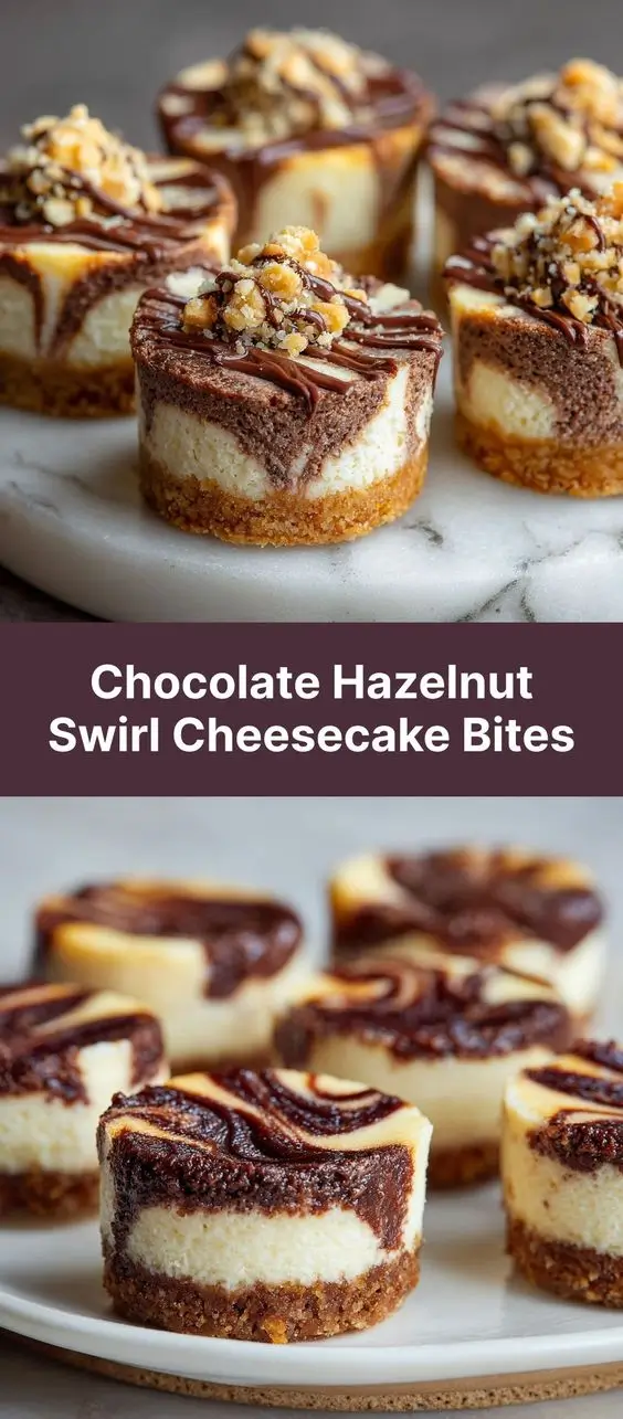 Chocolate Hazelnut Swirl Cheesecake Bites