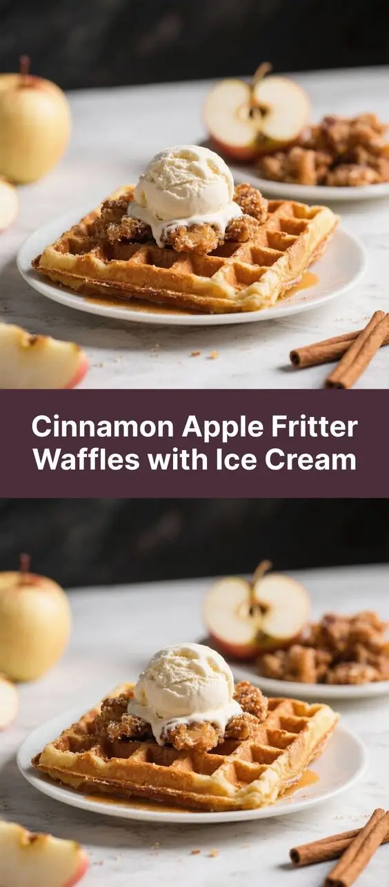 Cinnamon Apple Fritter Waffles with Ice Cream