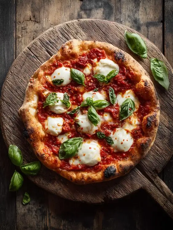 Classic Neapolitan Pizza with Fresh Basil & Mozzarella