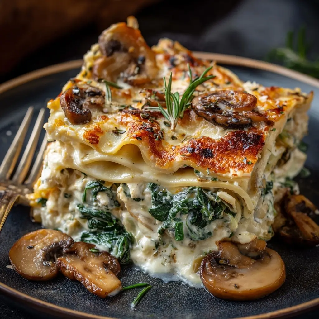 Creamy Mushroom and Spinach Lasagna