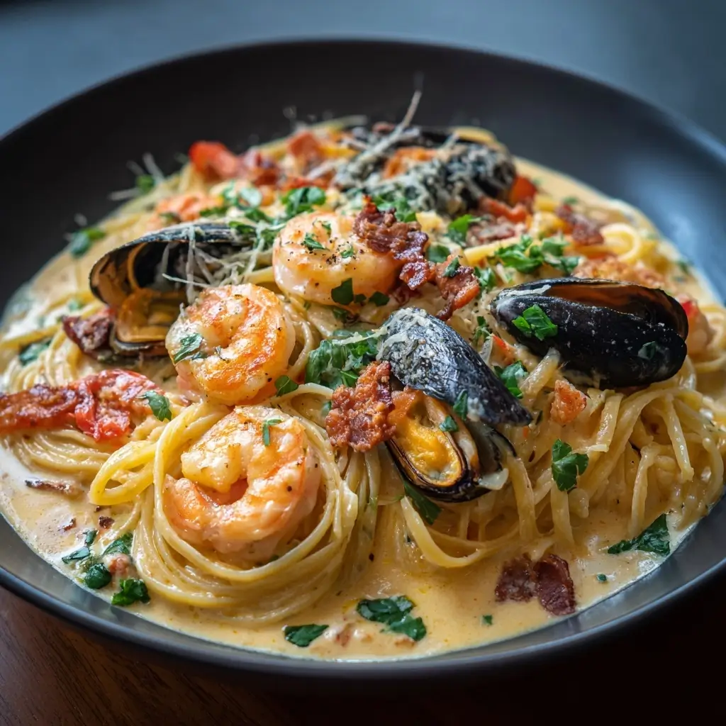 Creamy Seafood Pasta without Bacon