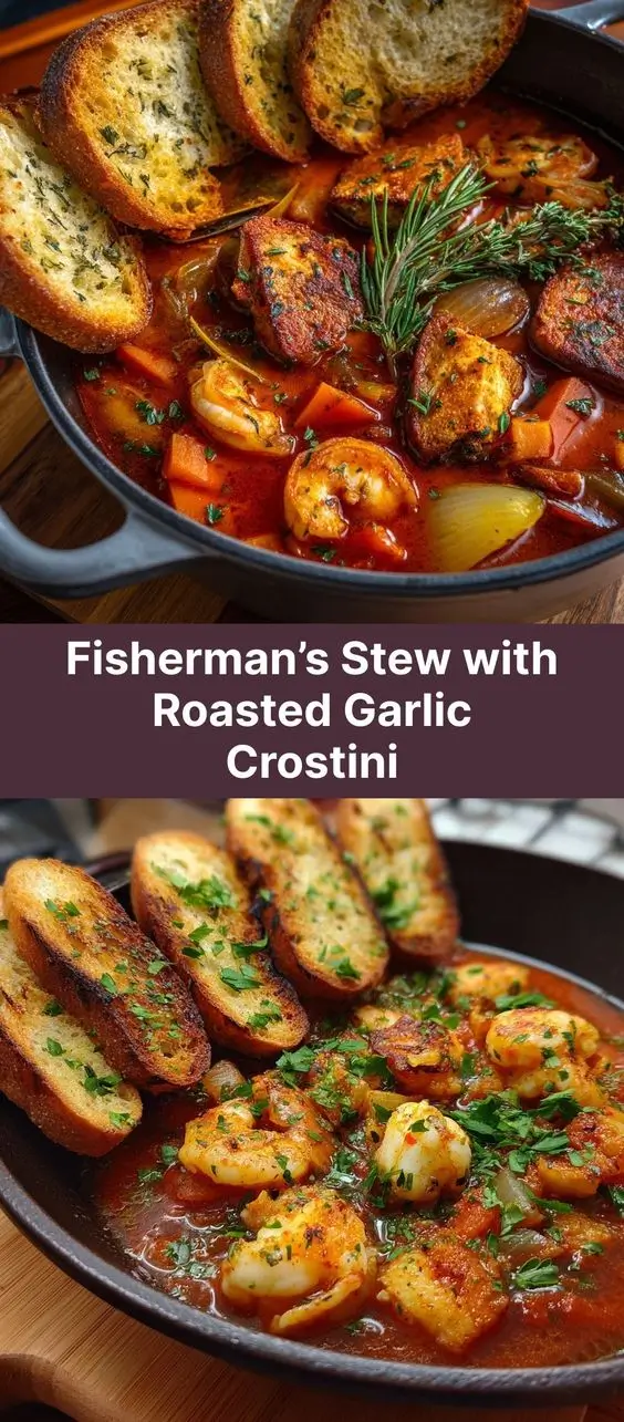 Fisherman’s Stew with Roasted Garlic Crostini