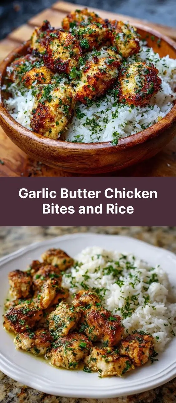 Garlic Butter Chicken Bites and Rice