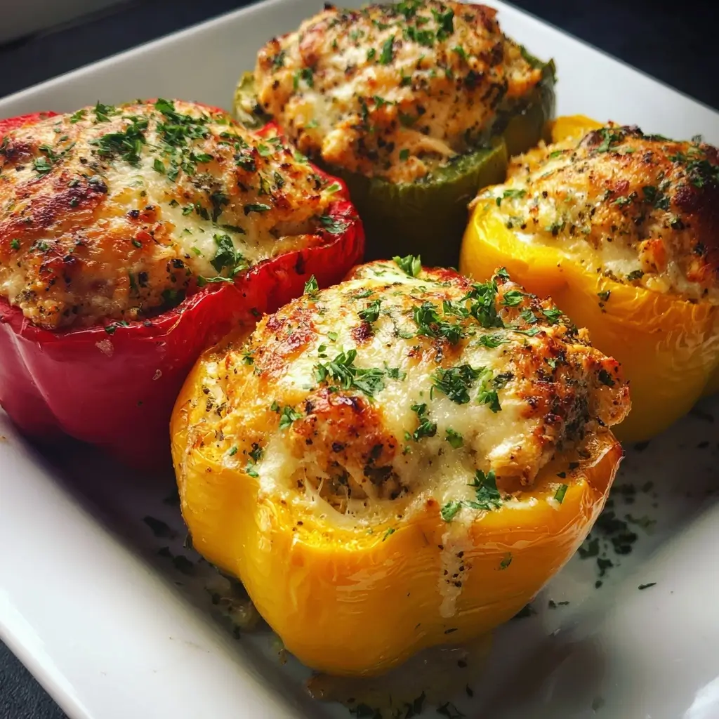 Garlic Butter Chicken Stuffed Peppers