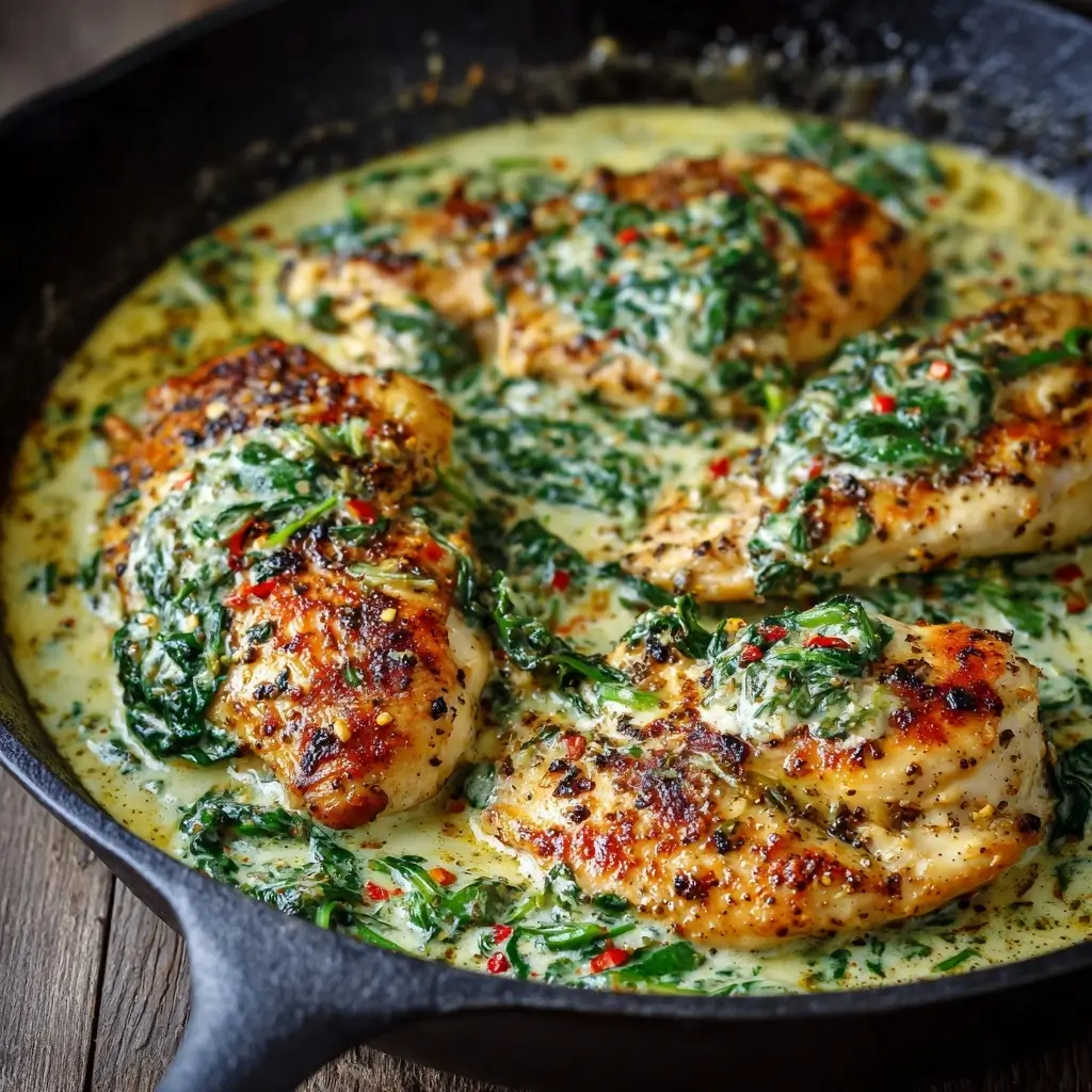 Garlic Butter Chicken with Spinach Cream Sauce
