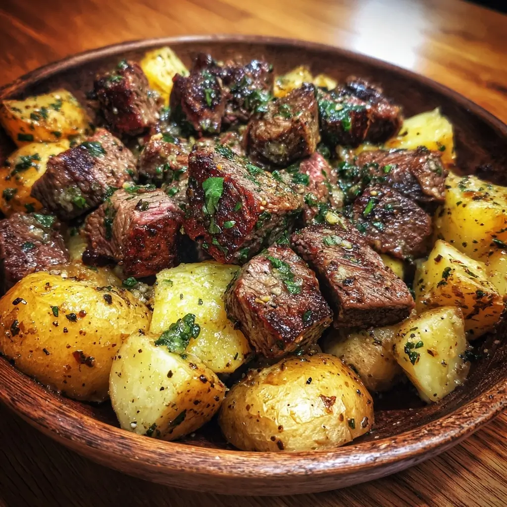 Garlic Butter Steak Bites and Potatoes