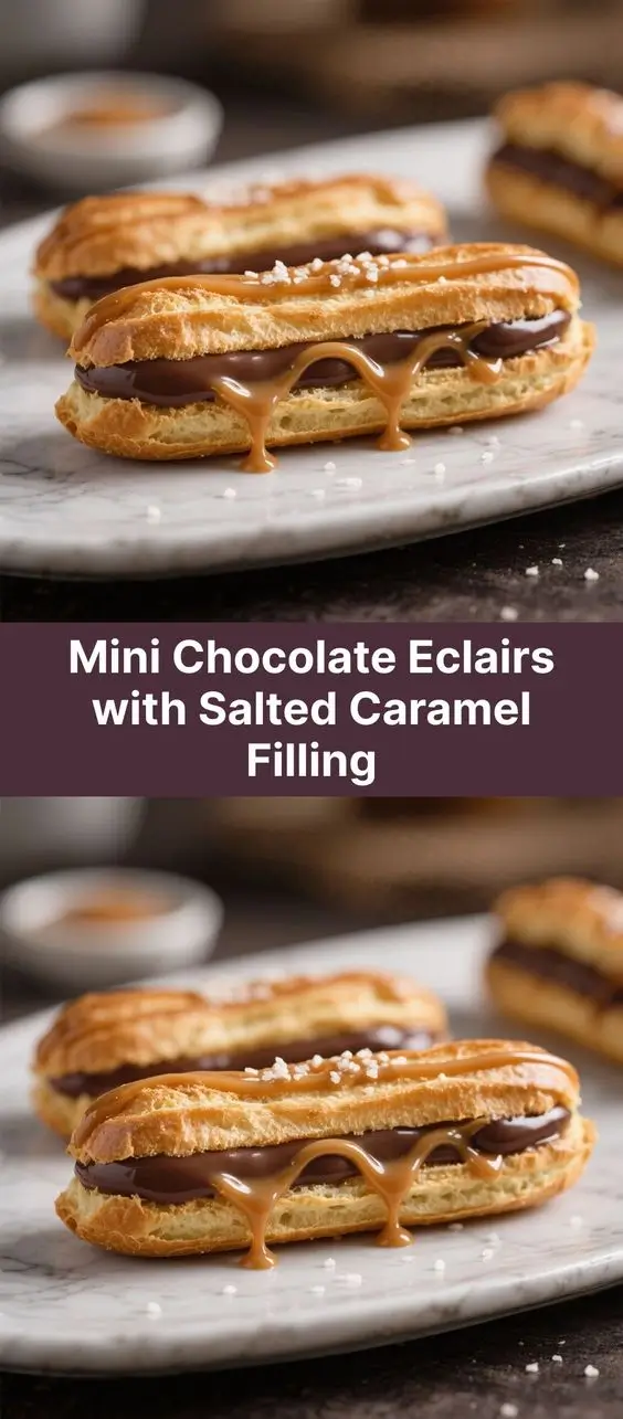 Mini Chocolate Eclairs with Salted Caramel Filling
