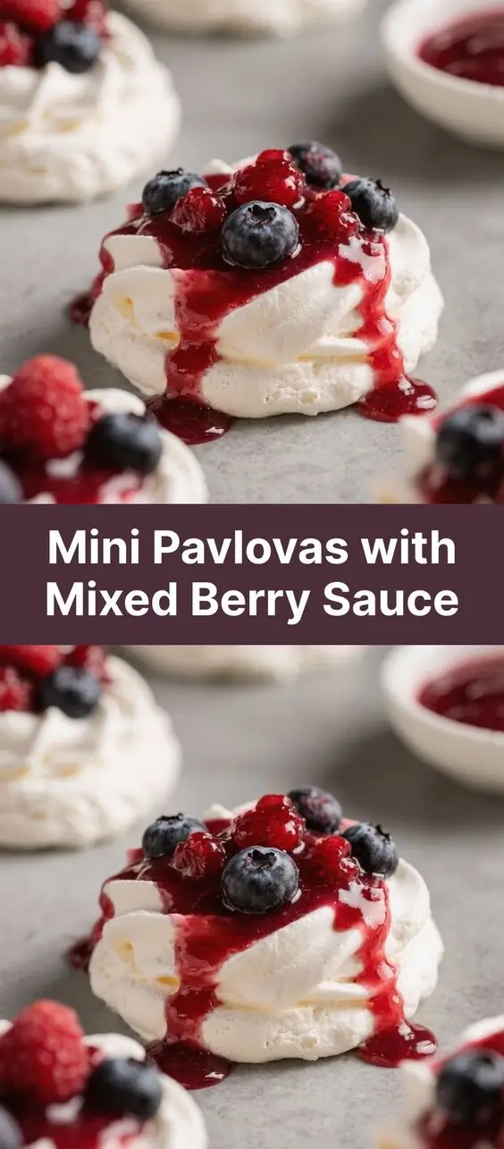 Mini Pavlovas with Mixed Berry Sauce