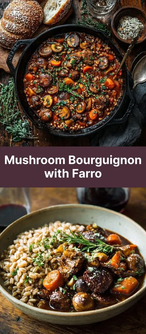 Mushroom Bourguignon with Farro