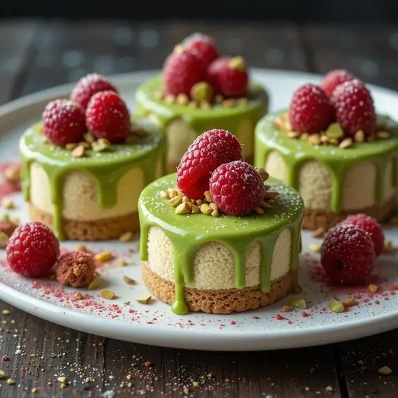 Pistachio & Raspberry Cheesecake Domes | A Delightful Gourmet Dessert | Elegant No-Bake Recipe | Instant Digital PDF Download
