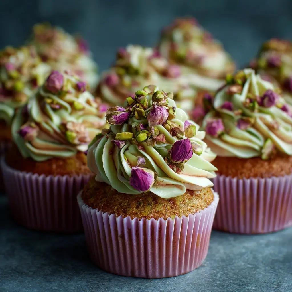 Pistachio Rose Cupcakes