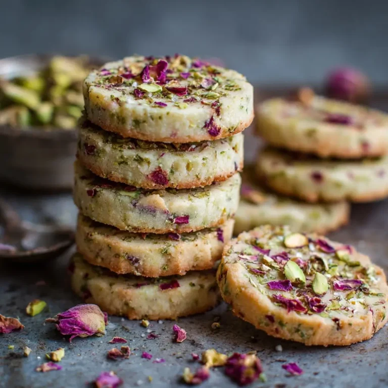 Pistachio Rose Shortbread Cookies