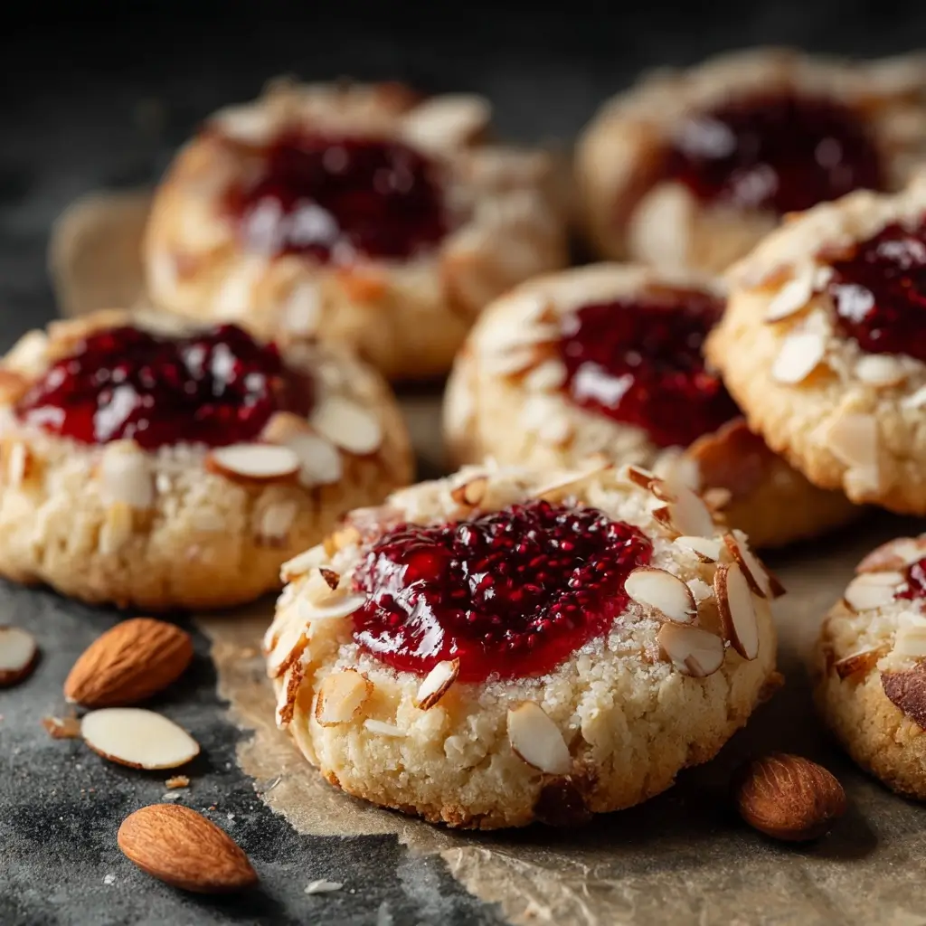 Raspberry Almond Thumbprint Cookies