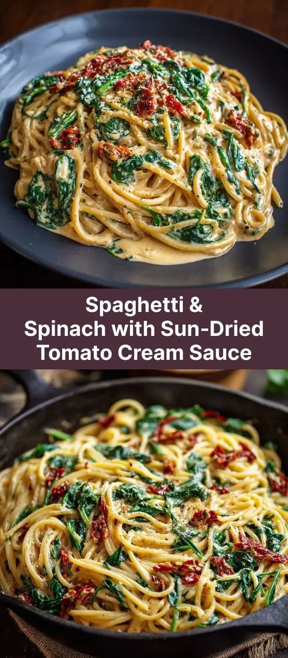 Spaghetti & Spinach with Sun‑Dried Tomato Cream Sauce