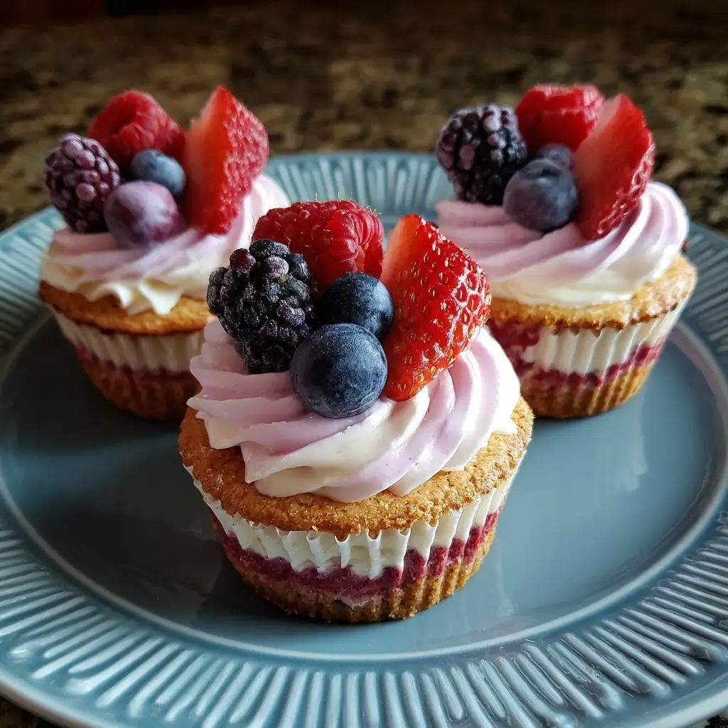 Triple Berry Cheesecake Cupcakes