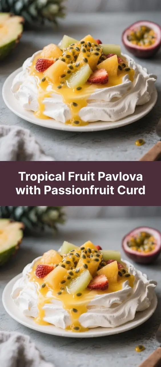 Tropical Fruit Pavlova with Passionfruit Curd
