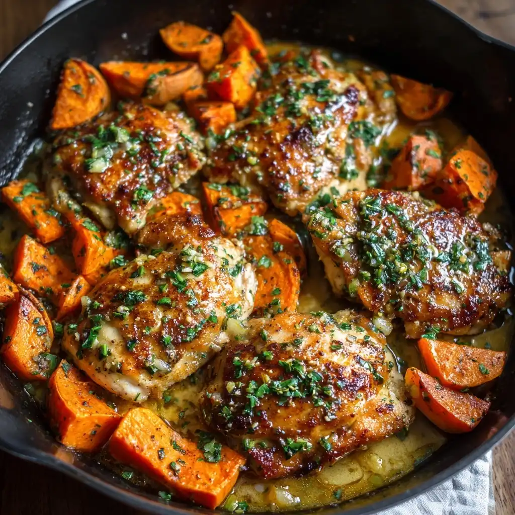 Garlic Butter Chicken and Sweet Potatoes
