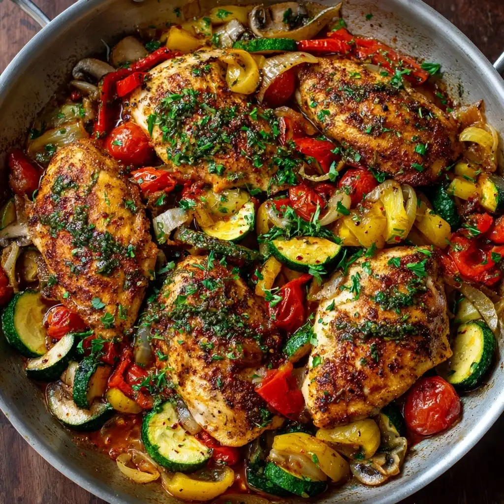 Garlic Butter Chicken with Mediterranean Veggies