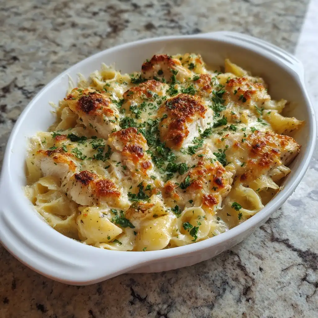 Garlic Parmesan Chicken Pasta Bake
