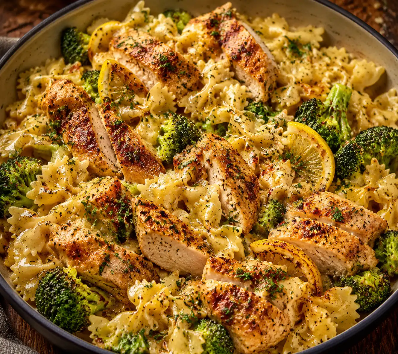 Cowboy Butter Lemon Bowtie Chicken Pasta with Broccoli